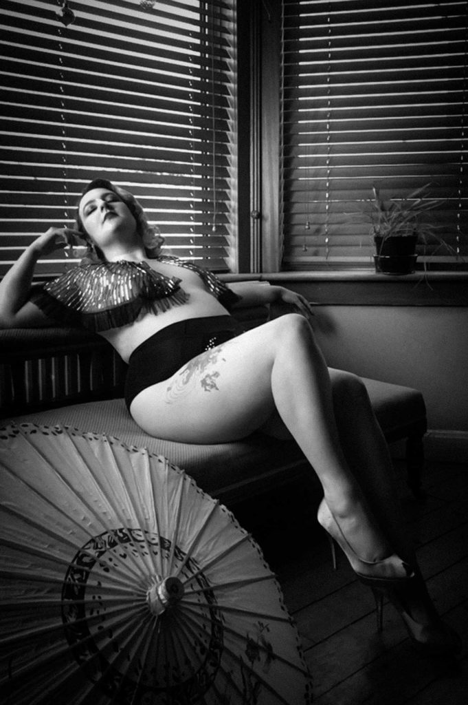 Rachael Coutts wears true vintage for a virtual boudoir shoot with Tigz Rice