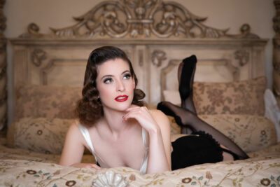 Ava L'amour's Vintage Boudoir Makeover Shoot at Berwick Lodge. Hair and Make Up by Miss Victory Violet