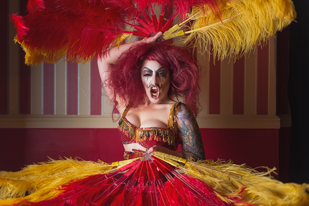 Aurora Galore twisted circus fan dance performer |Tigz Rice Studios